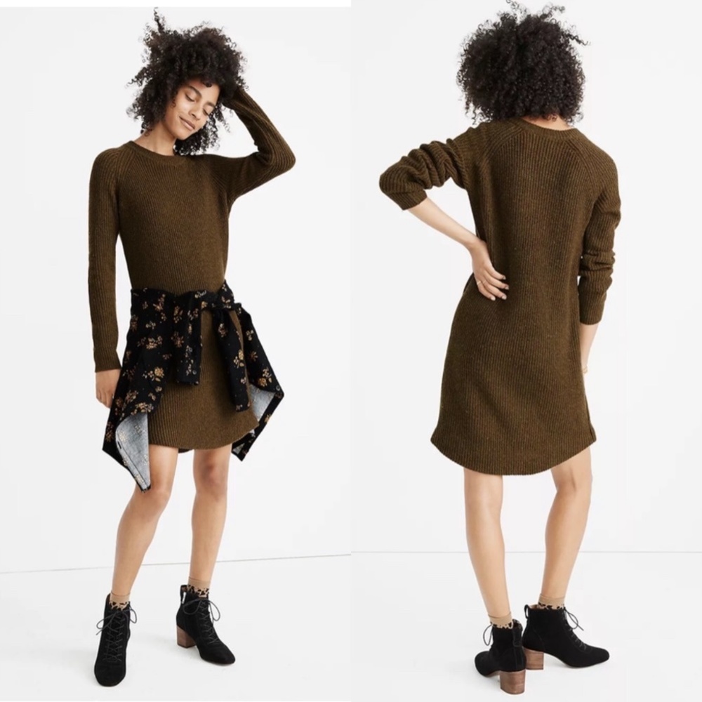 Madewell Wool Blend Curved-Hem Sweater Dress S